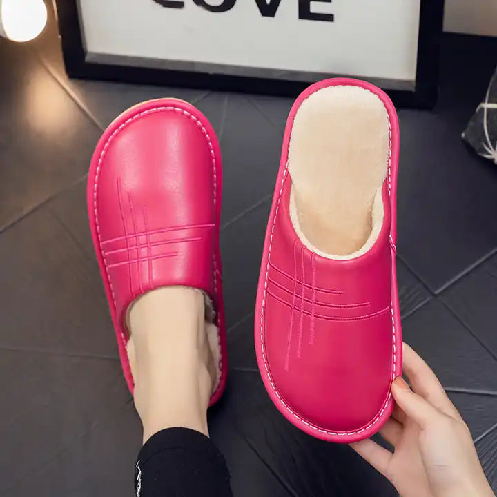 Leather Autumn and Winter Household Slippers Home Indoor Thick Bottom Non-slip Waterproof Warm Home Slippers