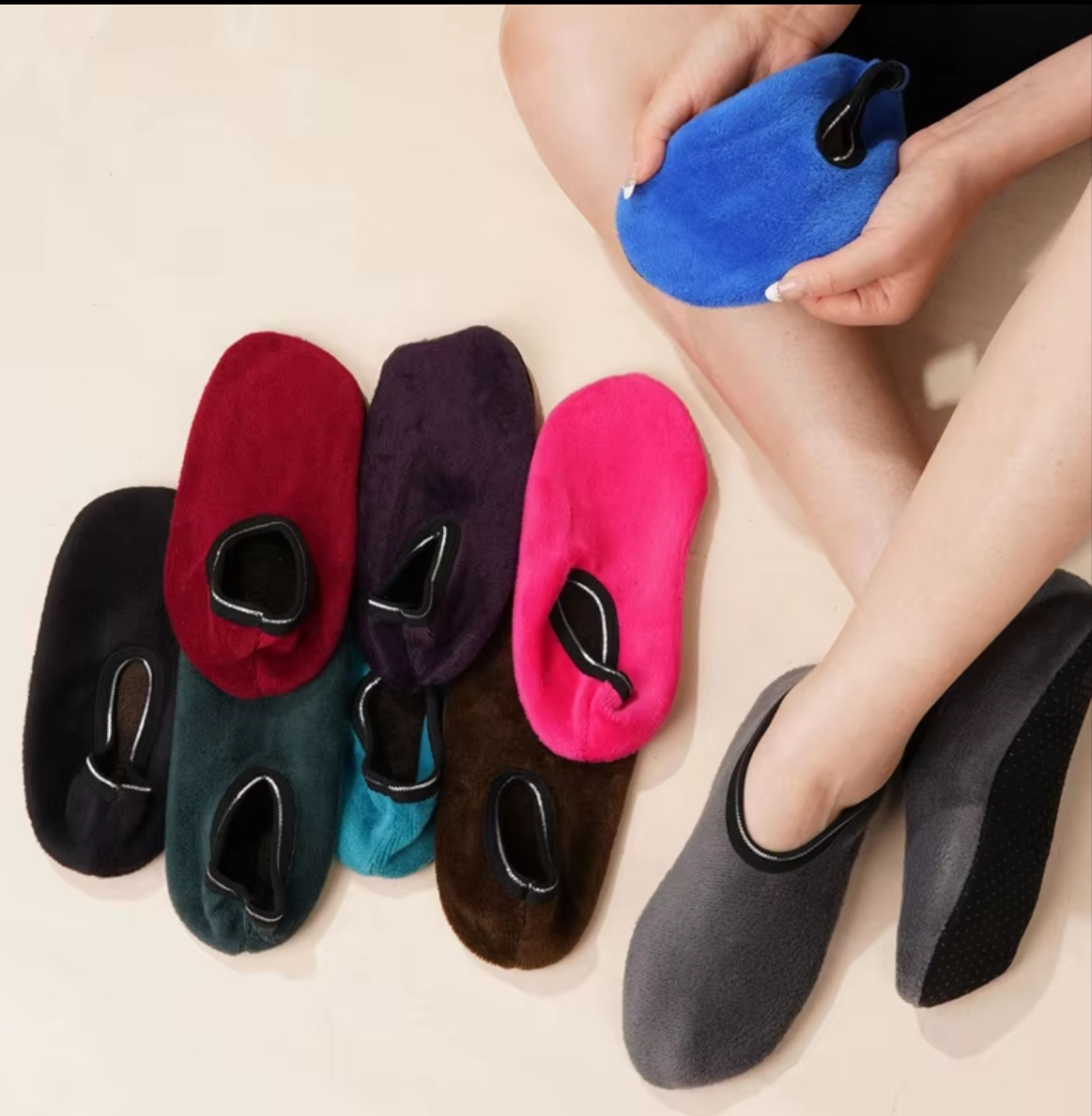 2 Pairs Women Bed Socks - Female Non Slip Short Socks Elastic Floor Slippers