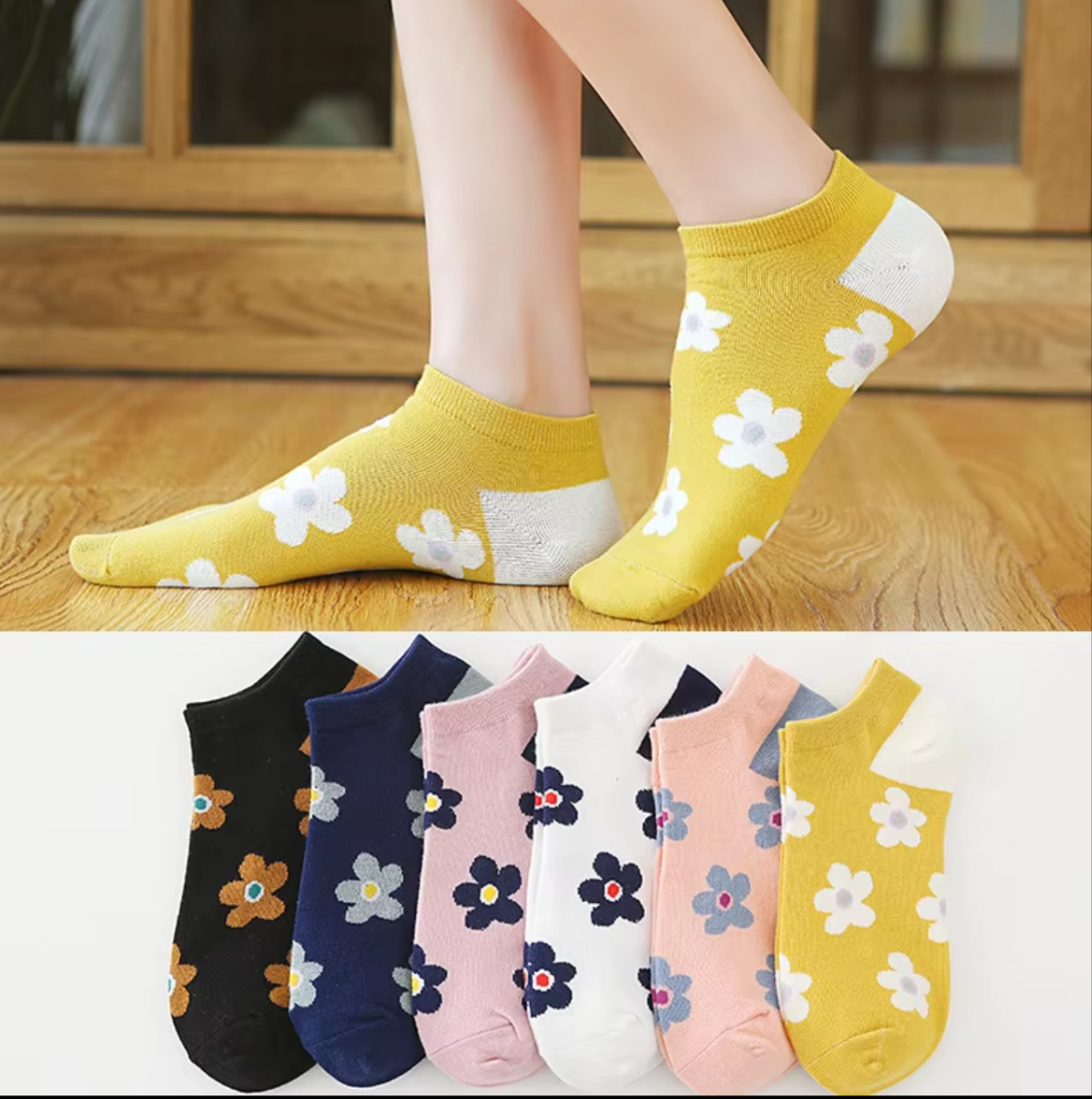 5 Pair Ladies Embroidery Cut Ankle Socks