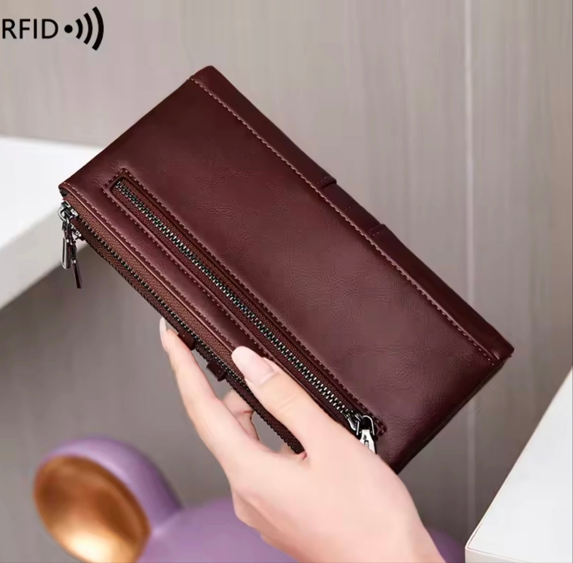 Genuine Cow Leather RFID Blocking Business Wallet for Mobile credit Cards