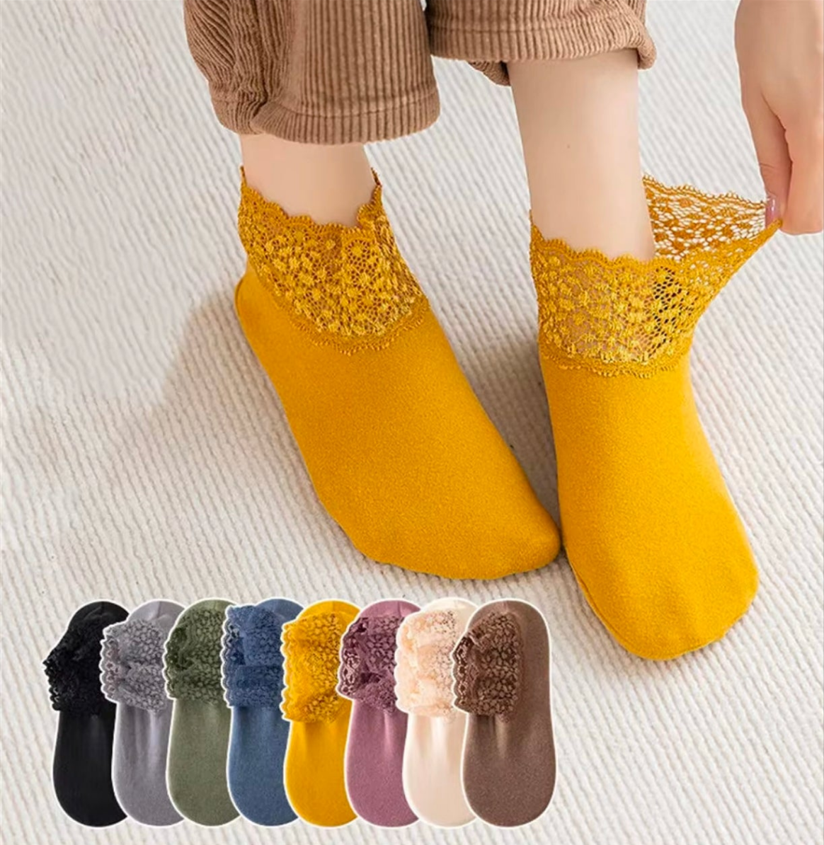 3Pair Women Ladies Ankle Socks - Non Slip Women Lace Warmer