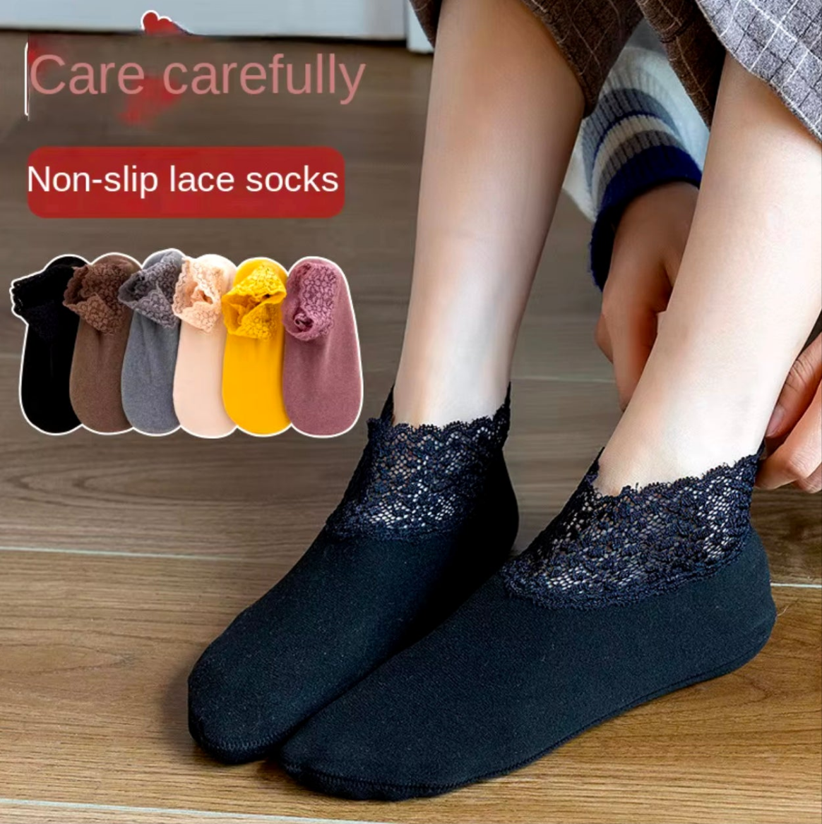 3Pair Women Ladies Ankle Socks - Non Slip Women Lace Warmer