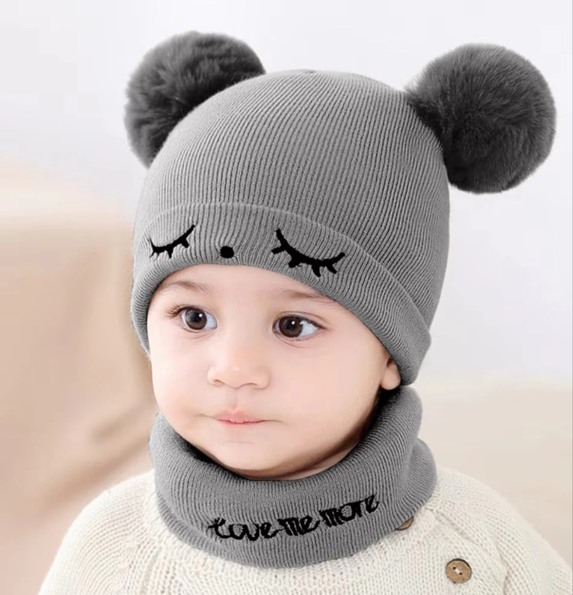 Kids Baby Boy Girl Winter Warm Cap with matching Scarf - Kids Warm Cap With Neck