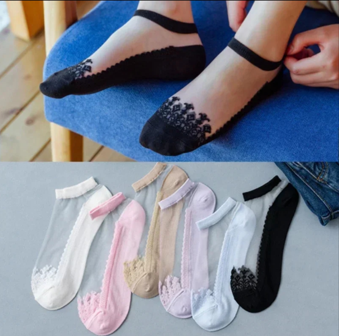 4 Pairs Women Net Socks with Fancy Pearls