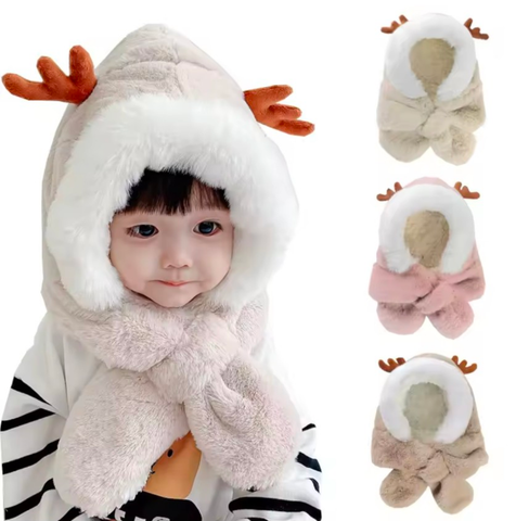 Cute Winter Baby Scarf Hats Cartoon Hooded Boys Girls Bunny Cap Beanies Children Kids Warm