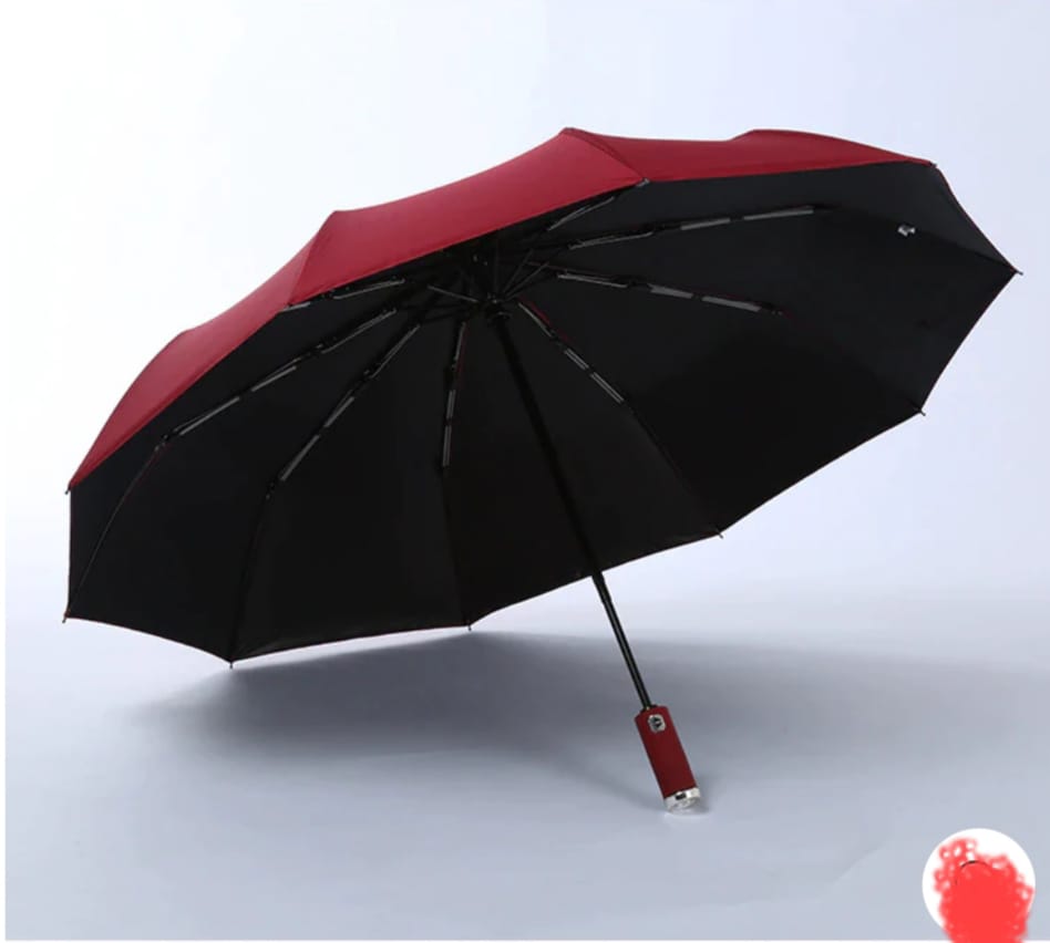 Wind proof  Sun & Rain Automatic Rotating LED Flashlight Handle 10-bone Automatic Umbrella Anti-wind