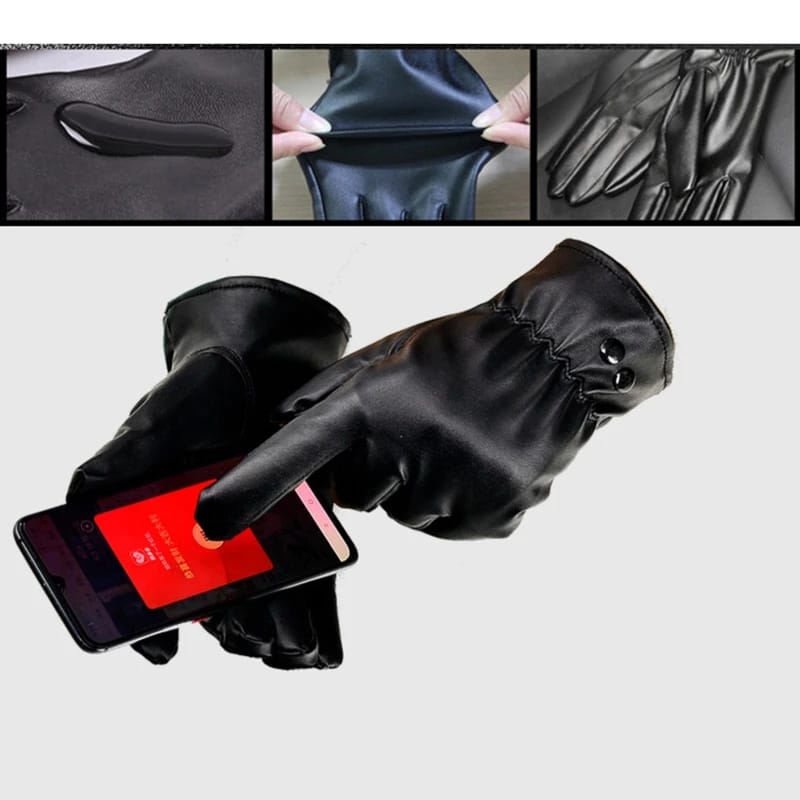 Winter Leather Gloves Touchscreen Fleece Keep Warm Waterproof Driving Gloves