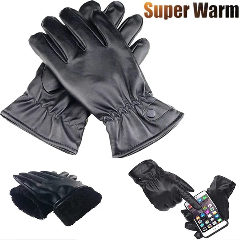 Winter Leather Gloves Touchscreen Fleece Keep Warm Waterproof Driving Gloves