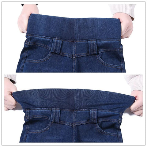 Supreme Women Elastic Jeans high waist Pant  - Navi blue