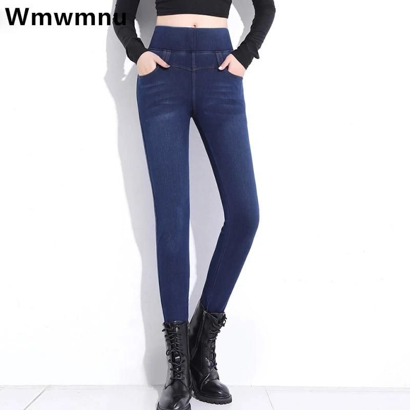 Supreme Women Elastic Jeans high waist Pant  - Navi blue