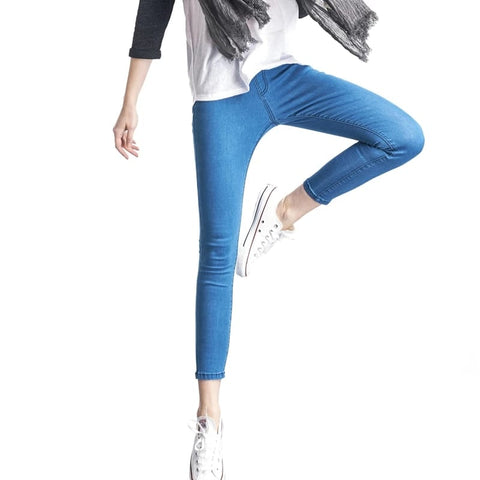 Supreme Women Elastic Jeans high waist Pant  - Navi blue