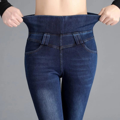 Supreme Women Elastic Jeans high waist Pant  - Navi blue