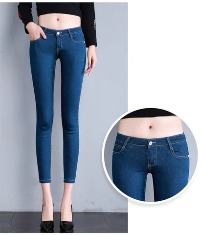 Supreme Women Elastic Jeans high waist Pant  - Navi blue