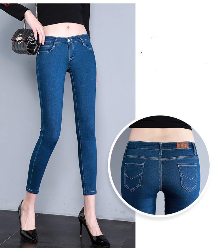 Supreme Women Elastic Jeans high waist Pant  - Navi blue