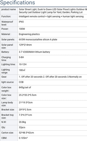 Solar 100 watt Light with 2000mah lithium battery