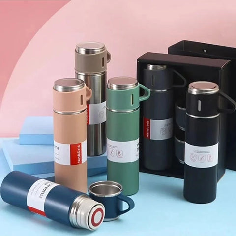 GIFT PACK Double-Layer Stainless Steel Vacuum Thermos 500ml Thermos 3 Cup 1 bottle