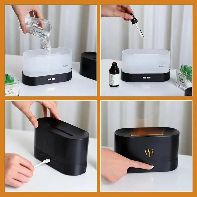 Flame Air Humidifier Diffuser Ultrasonic Cool Mist Maker Fogger Colorful Led flame Lamp