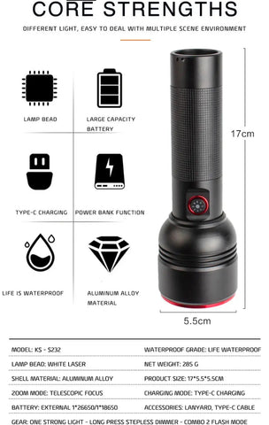 Coba High Power 1000M USB Rechargeable LED Torch Flashlights CB 2208