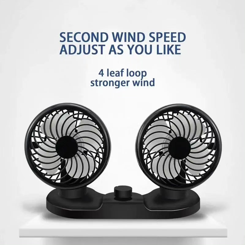 Double Head Car Fan 360 Degree Rotation With 2 Speeds Double Fan Suitable For 12V Cars, Trucks, Suvs