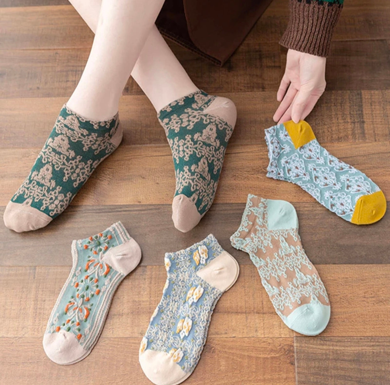 5 pair Ladies Flower Design Ankle socks