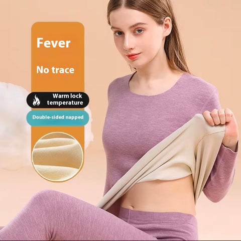 Cashmere Velvet Ladies Thermal Underwear Fleece Thick Thermal Suit