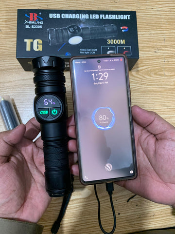 2km Long range 1000Lm Aluminium Zoom Torch Type-C Rechargeable