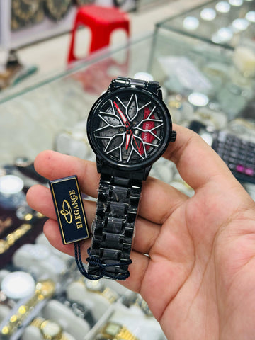 Wheel Design Fashion Stainless Steel Men's Quartz Wristwatch