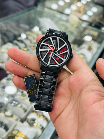 Wheel Design Fashion Stainless Steel Men's Quartz Wristwatch