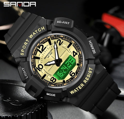 Waterproof Watch SANDA 3101 Dual Time Dispay Dial Luminous Timer Alarm Clock Electronic Watch for Men