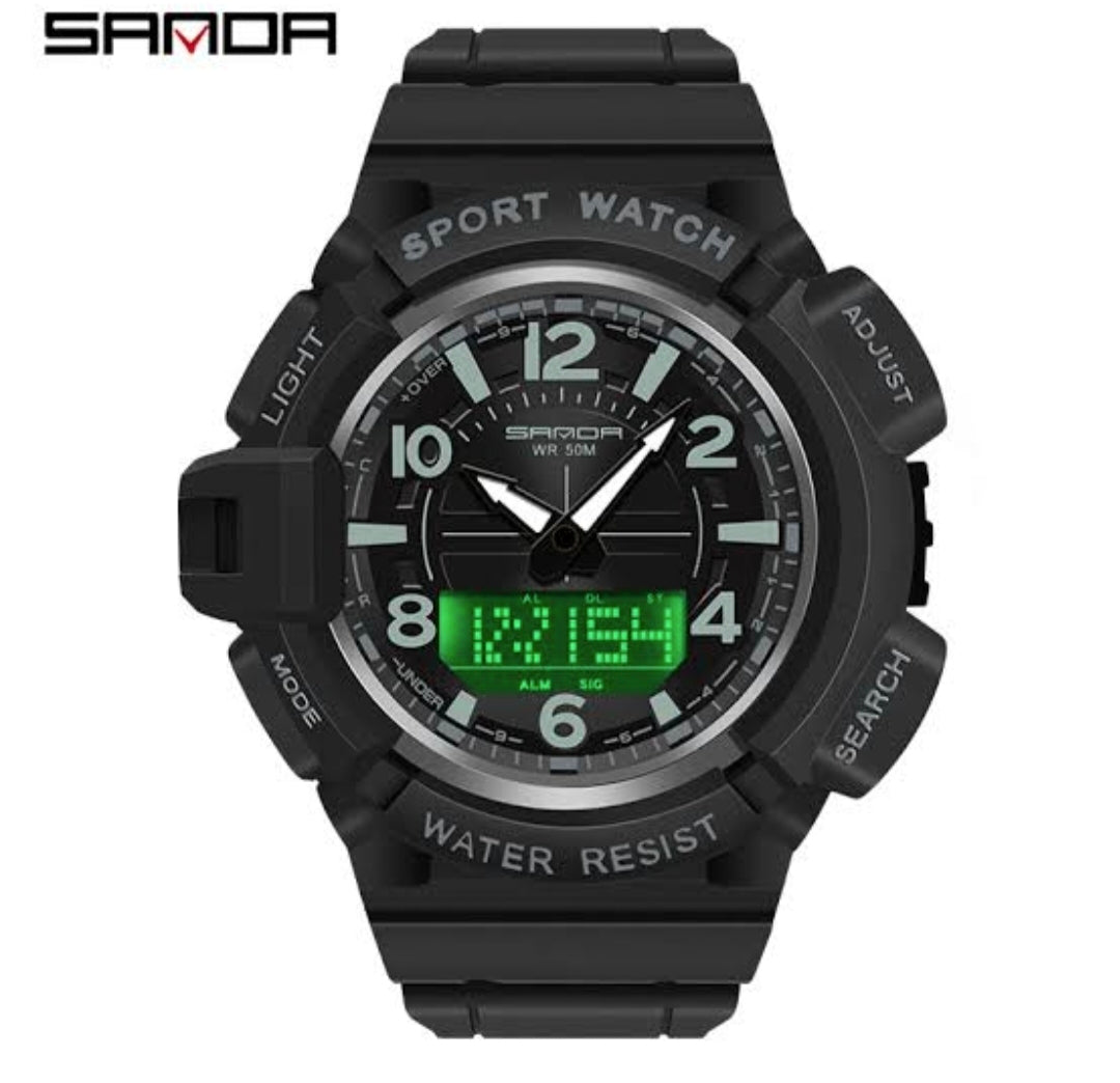 Waterproof Watch SANDA 3101 Dual Time Dispay Dial Luminous Timer Alarm Clock Electronic Watch for Men