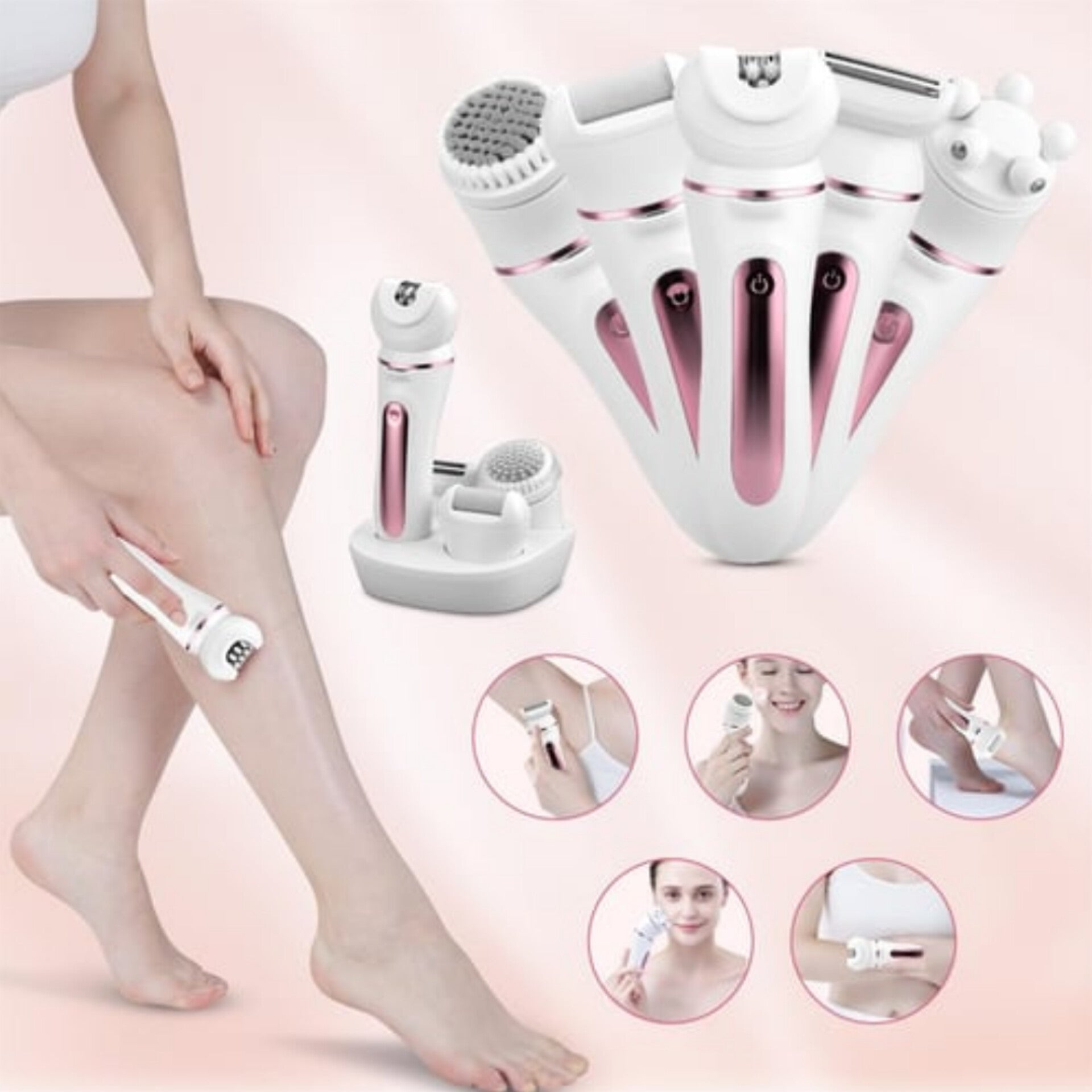 5 in 1 Electric Epilator Lady Shaver Interchangeable Feet Callus Remover Facial Cleansing Brush Face Massager