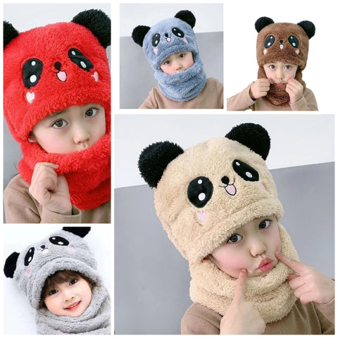 Panda winter Fleece Baby Cap set - warm cap and scarp for kids all age