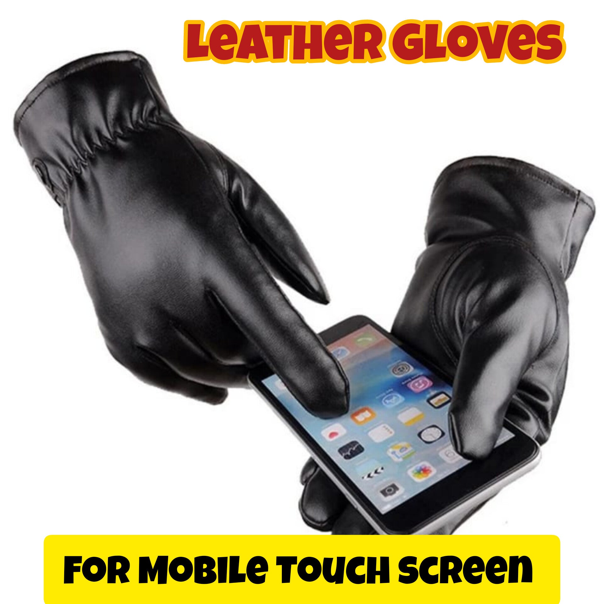 Winter Leather Gloves Touchscreen Fleece Keep Warm Waterproof Driving Gloves