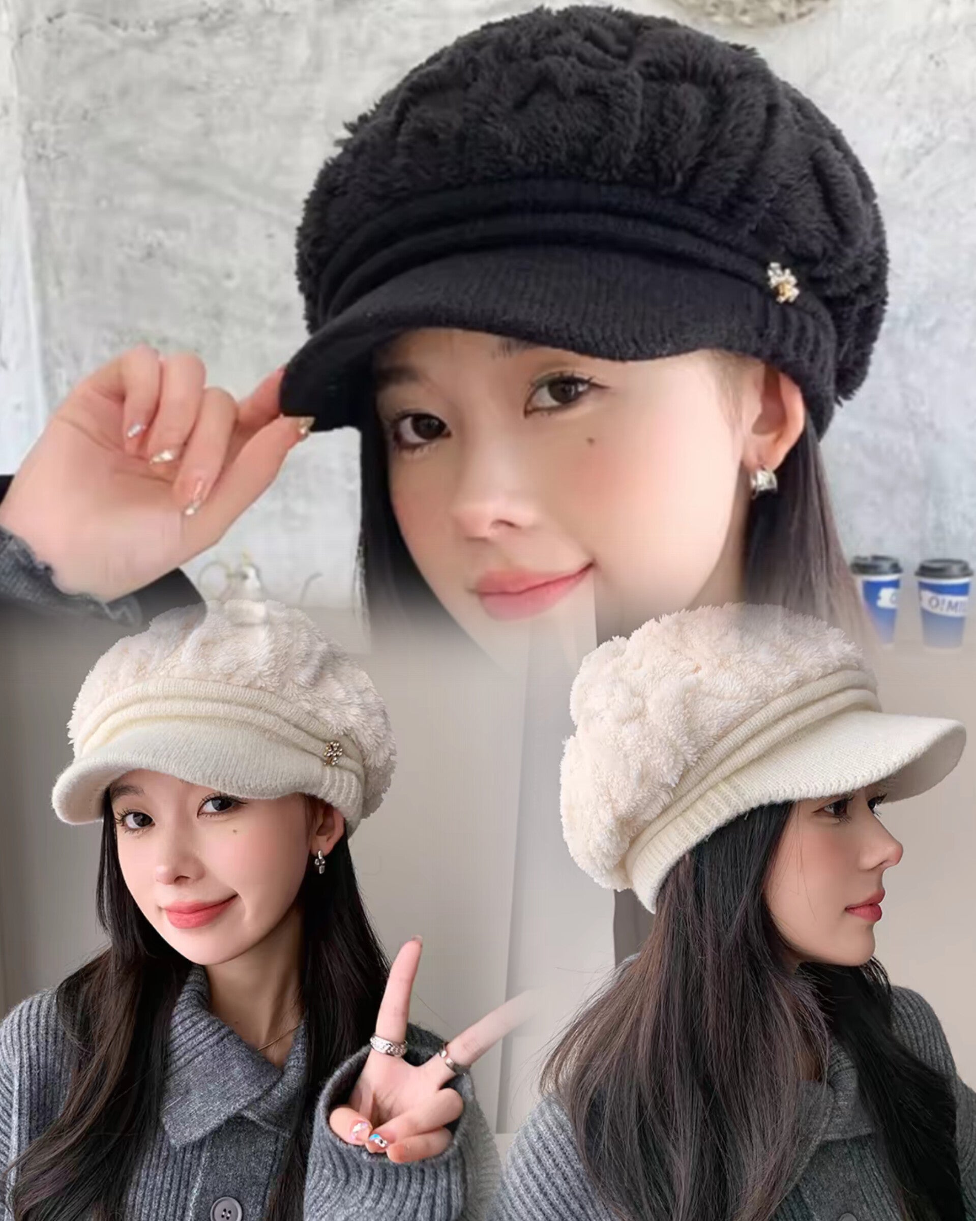 Ladies Winter Stylish Cap - Female Velvet Warm Woolen Cap