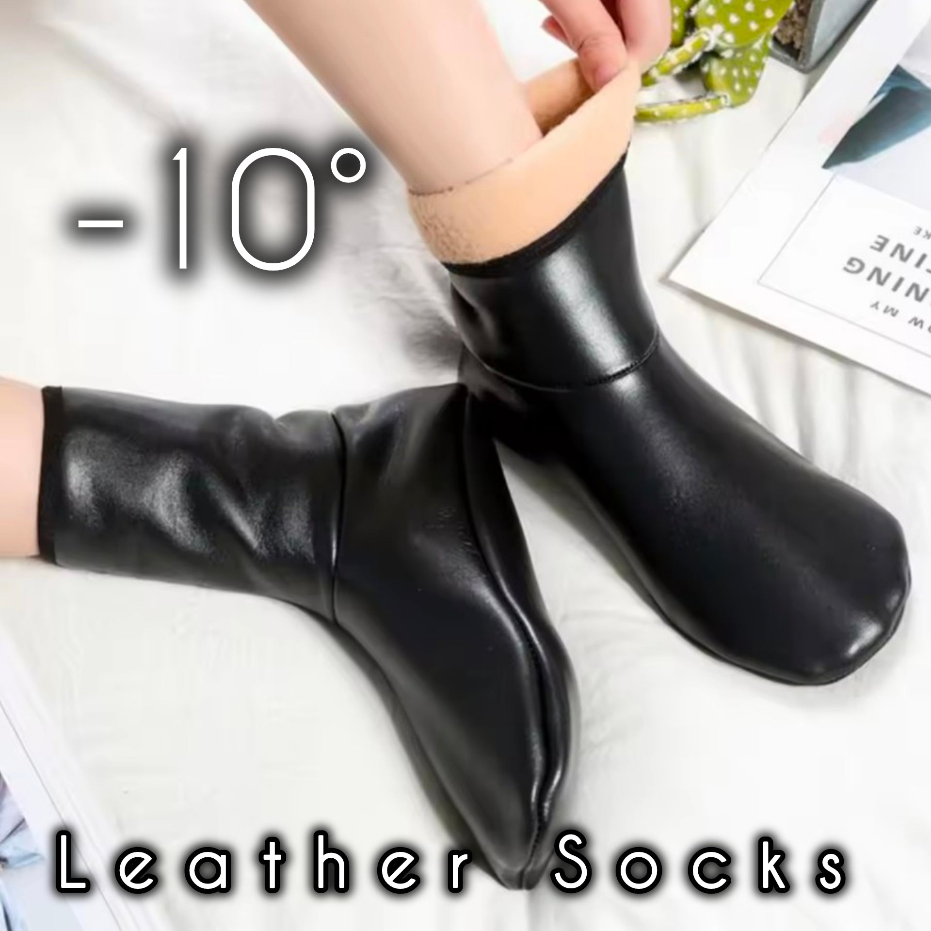 2pcs Winter Warm PU Leather Coral Fleece Thermal Boot Slipper Socks For Men Women Children