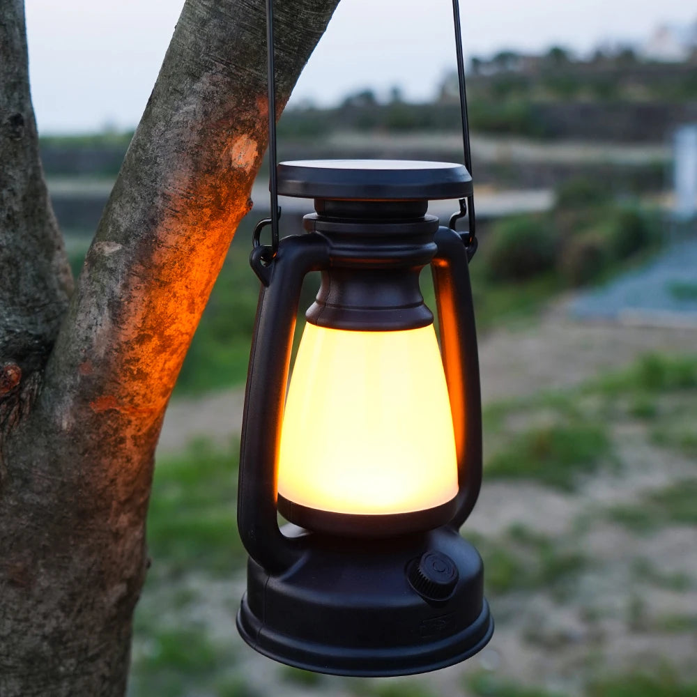 New Retro Lamp Tri-Color Led Stepless Dimming Light Source Portable Hanging Solar Charging USB Camping Outdoor Lighting