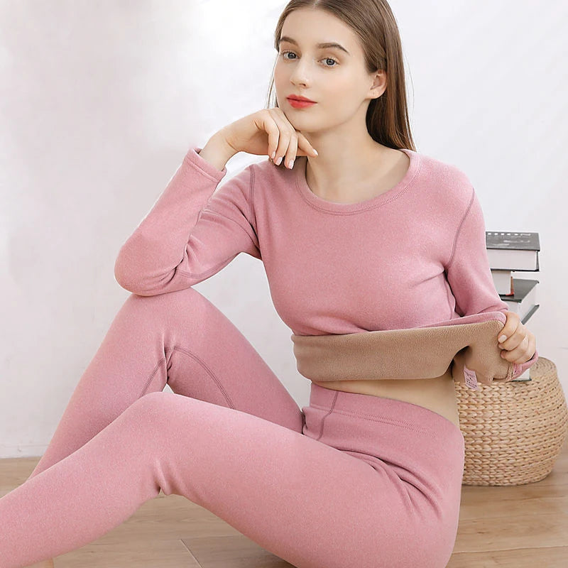 Ladies Winter Thermal Underwear Double Layer Warm Lingerie Suit