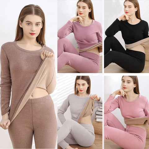 Ladies Cashmere Velvet thermal Underwear Double Layer Warm Lingerie Suit