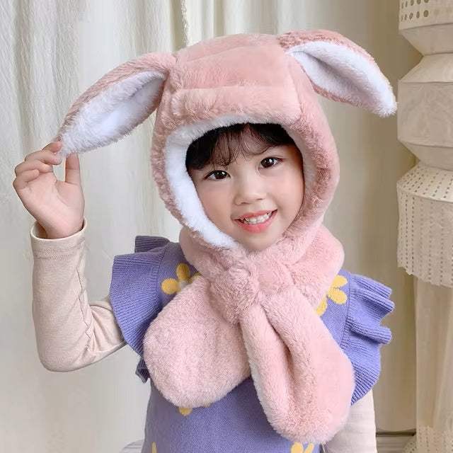 Cute Winter Baby Scarf Hats Cartoon Hooded Boys Girls Bunny Cap Beanies Children Kids Warm