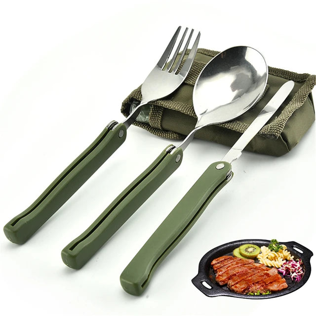 3 in 1 Foldable Camping Cutlery Set