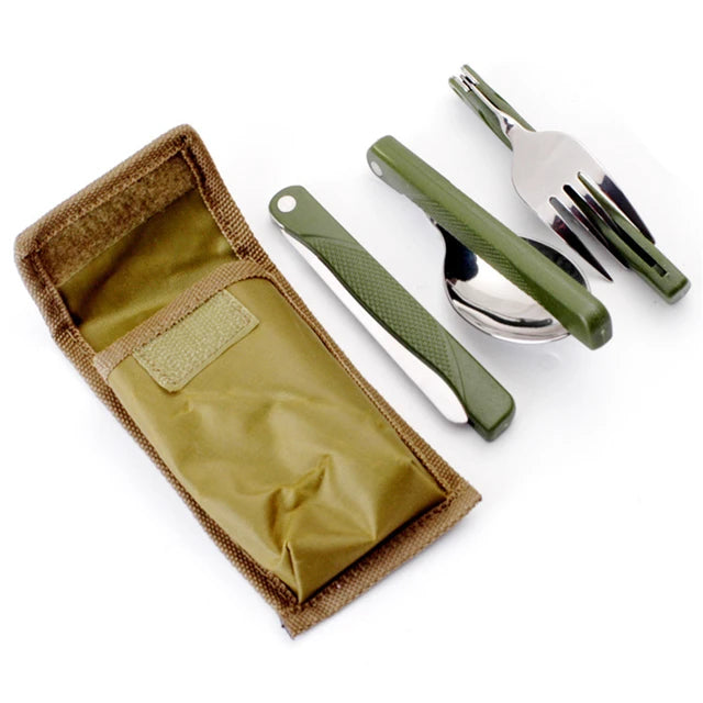 3 in 1 Foldable Camping Cutlery Set