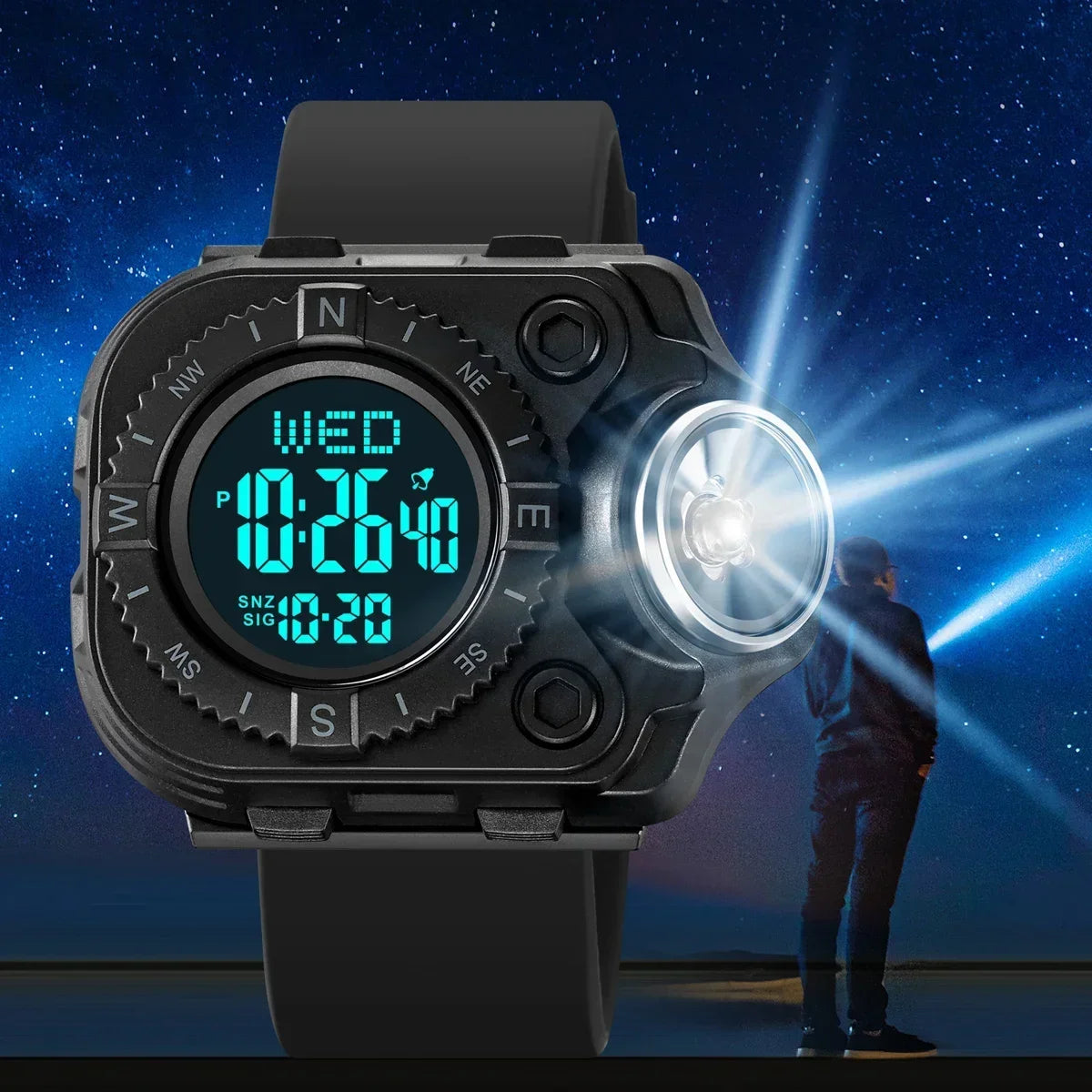 SKMEI 2187 Men Back Light Digital Wristwatch Waterproof Alarm Stopwatch Clock Creative LED Flashlight Countdown Sport Watches