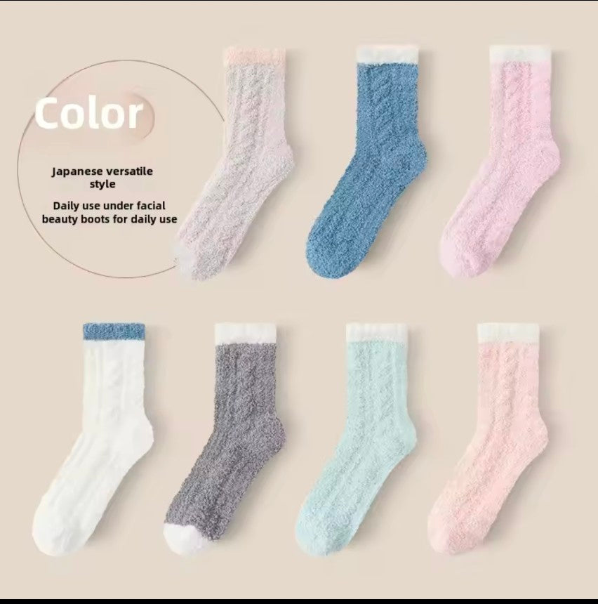 3 Pairs Winter Coral Velvet Women's Pure Thick Socks