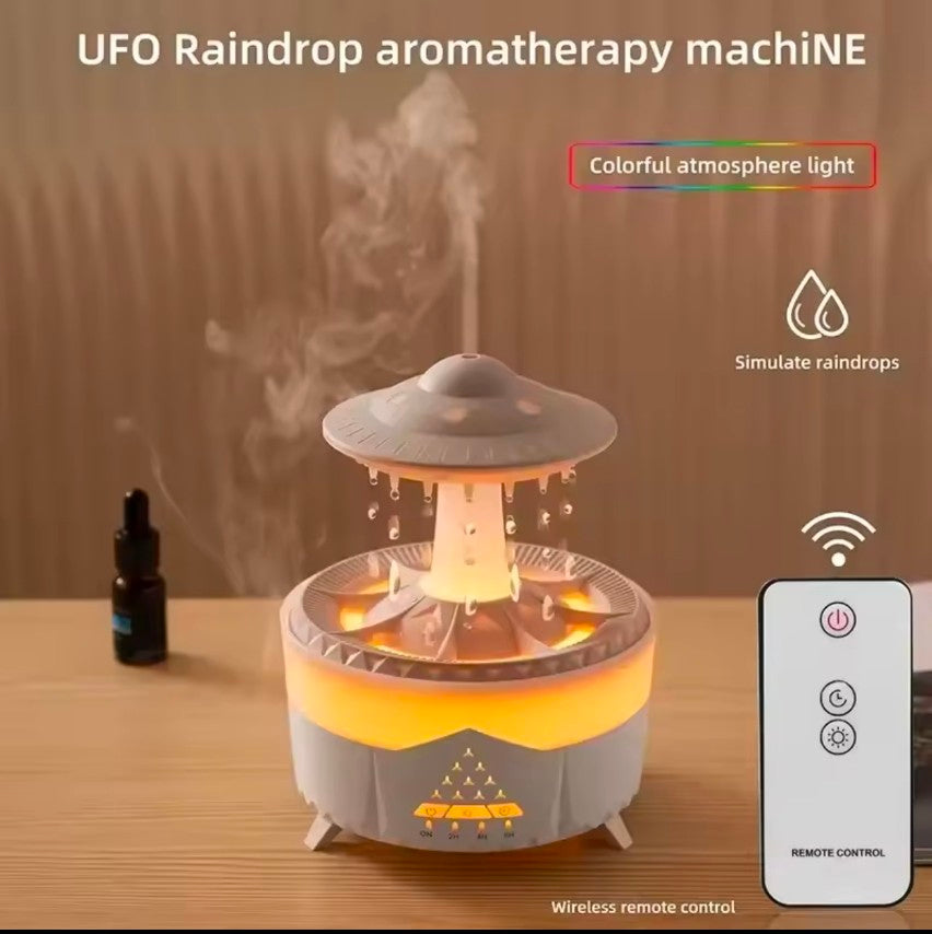 Rain Diffuser Water Drip Humidifier with Remote Lamp UFO Rain Sounds