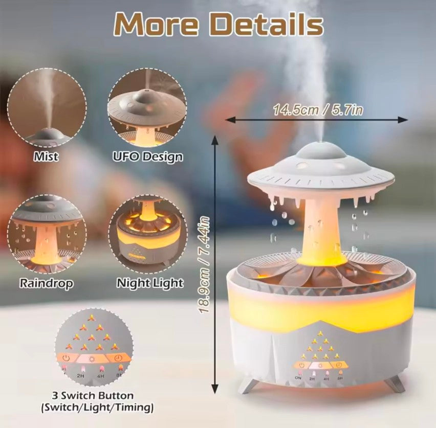 Rain Diffuser Water Drip Humidifier with Remote Lamp UFO Rain Sounds