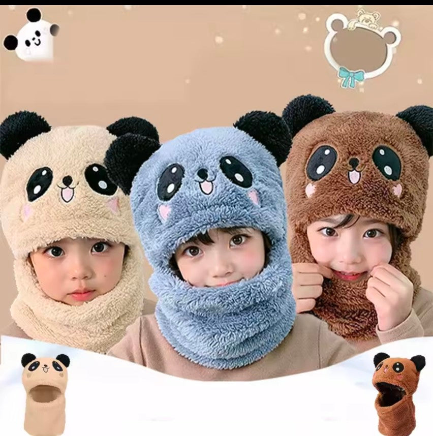 Panda winter Fleece Baby Cap set - warm cap and scarp for kids all age