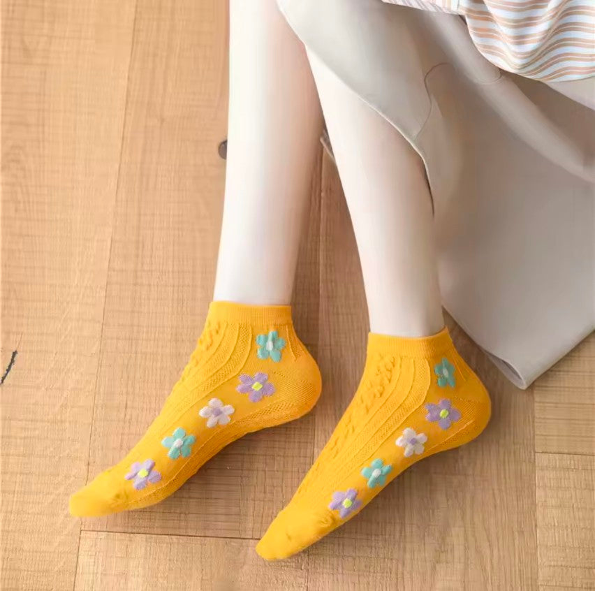 5 Pairs Korean Ladies Flower Winter Summer warm Cotton Socks