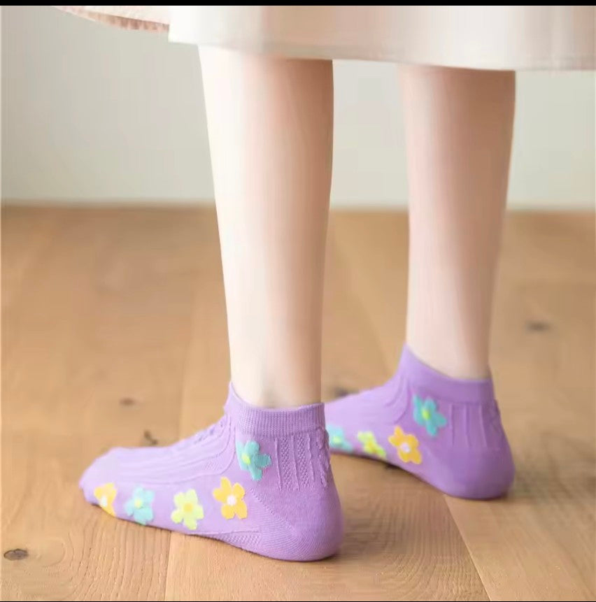 5 Pairs Korean Ladies Flower Winter Summer warm Cotton Socks