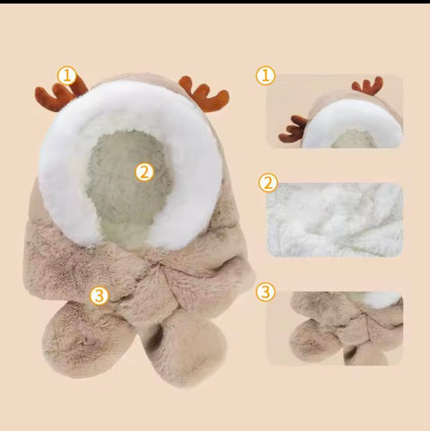 Cute Winter Baby Scarf Hats Cartoon Hooded Boys Girls Bunny Cap Beanies Children Kids Warm