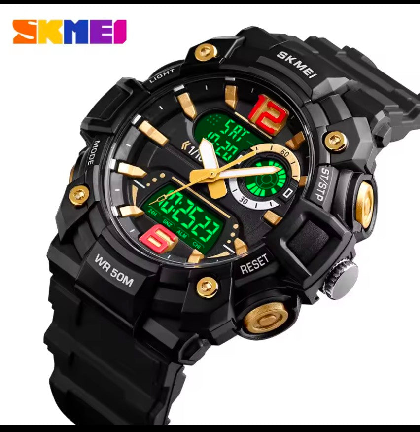 Skemei stylish  Brand Men Sports Watch Dual Display Analog Digital LED Electronic Quartz Wristwatches Waterproof Swimming Military Watch